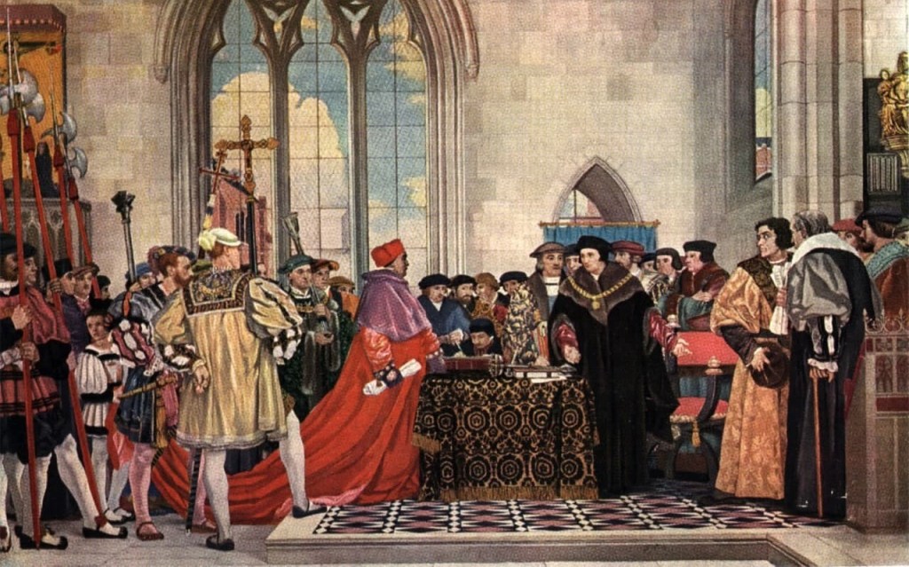 Kardinal Thomas Wolsey ile Thomas More'un karşılaşmasını betimleyen bir 19. yüzyıl resmi. Görsel: Hulton Arşivi, Getty Images.